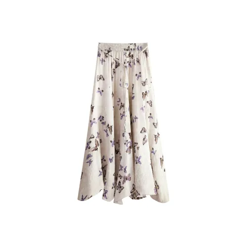 Cypress House Casual Long Skirt Women's Apricot With Butterfly Print