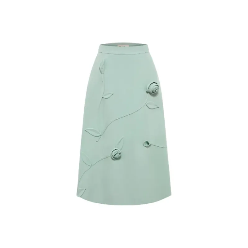 BBLLUUEE Casual Long Skirt Women's Teal Water Green-0