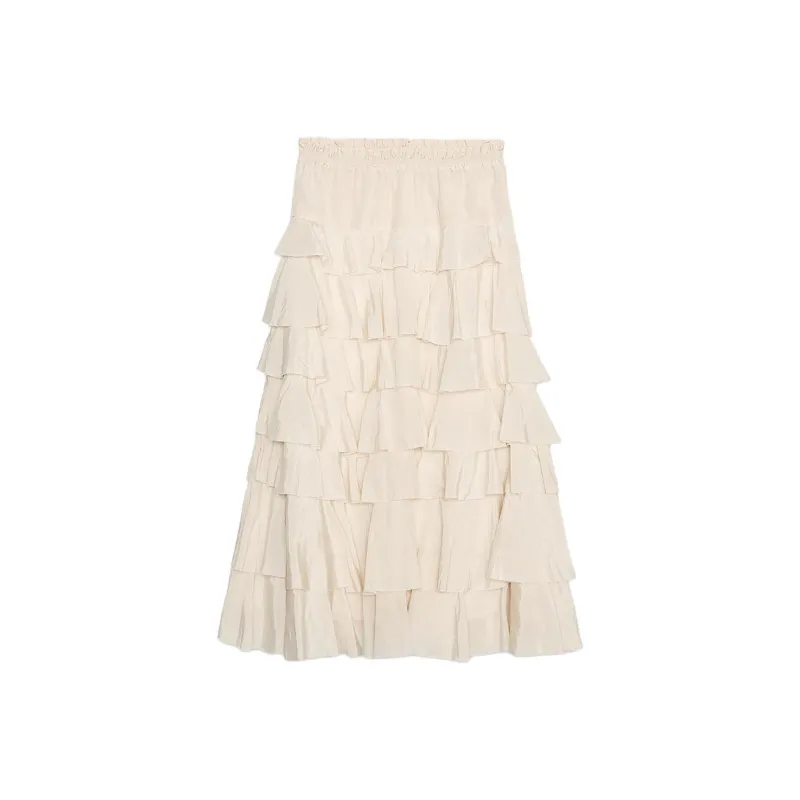 ZARA ZW Series Casual Long Skirt Women's Beige-0