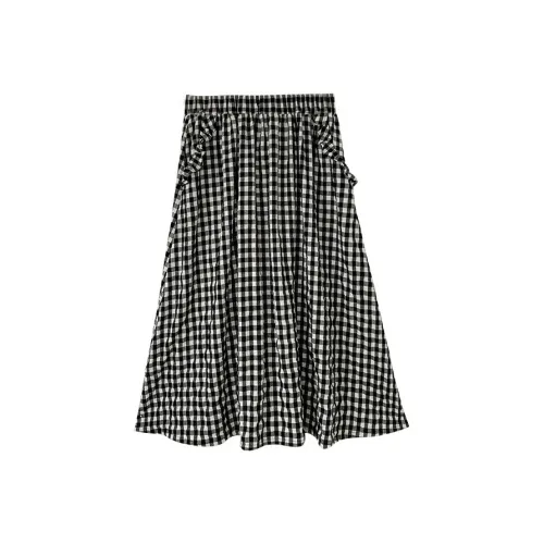 WUPODAMANVZHUANG Casual Long Skirt Women's Black White Plaid