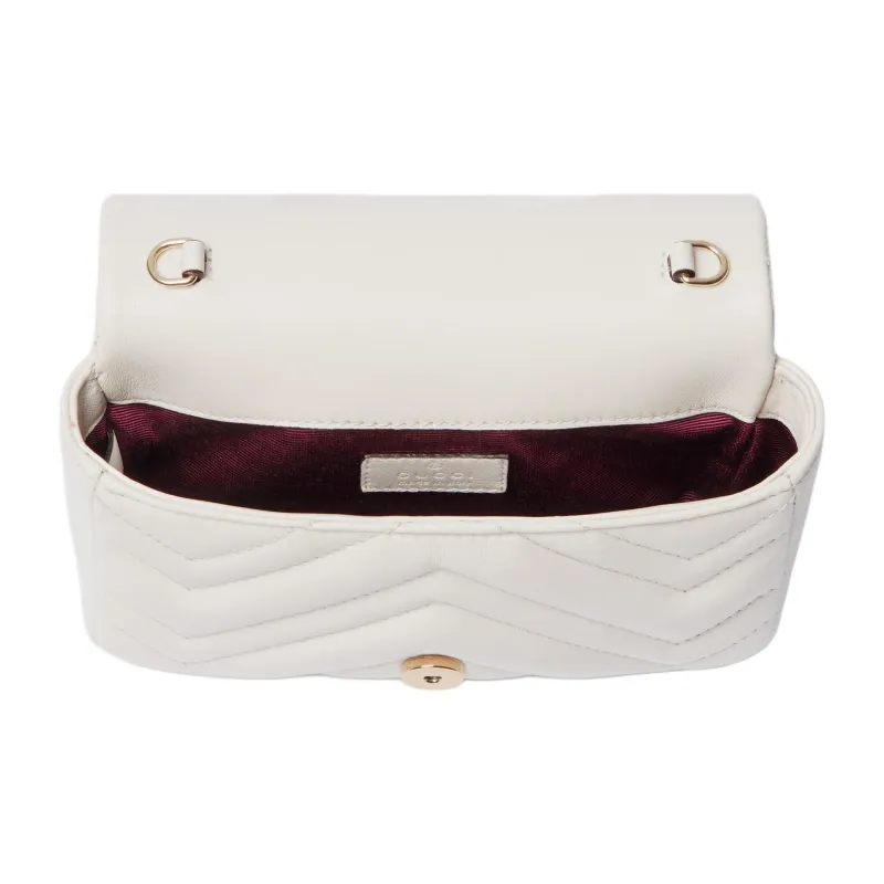 GUCCI GG Marmont Lambskin Shoulder Bag Mini Women's White-4