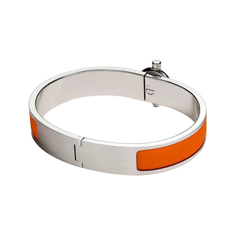HERMES Enamel, Metal Bangles Unisex Orange-1