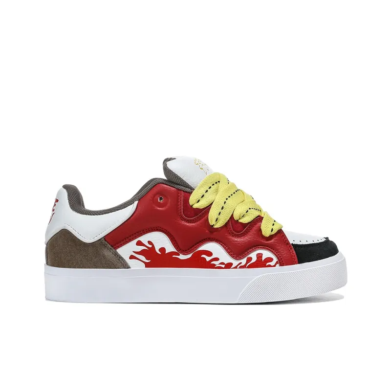 FERW Flame Dance Coverage Slip Resistant And Abrasion Resistant Low Top Skateboard Shoes Unisex Black Red-1