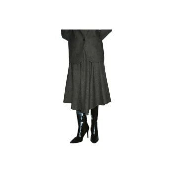 URBAN REVIVO Casual Long Skirt Women's Light Black Gray Stripes