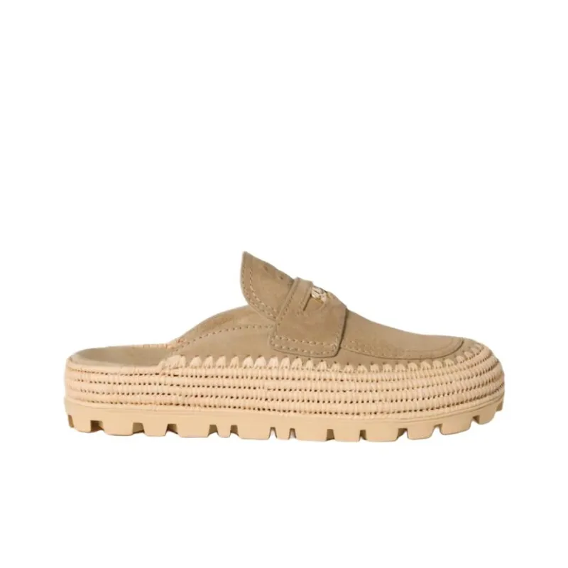 MIU MIU Slip Resistant Closed Toe Slippers Women's Beige-1