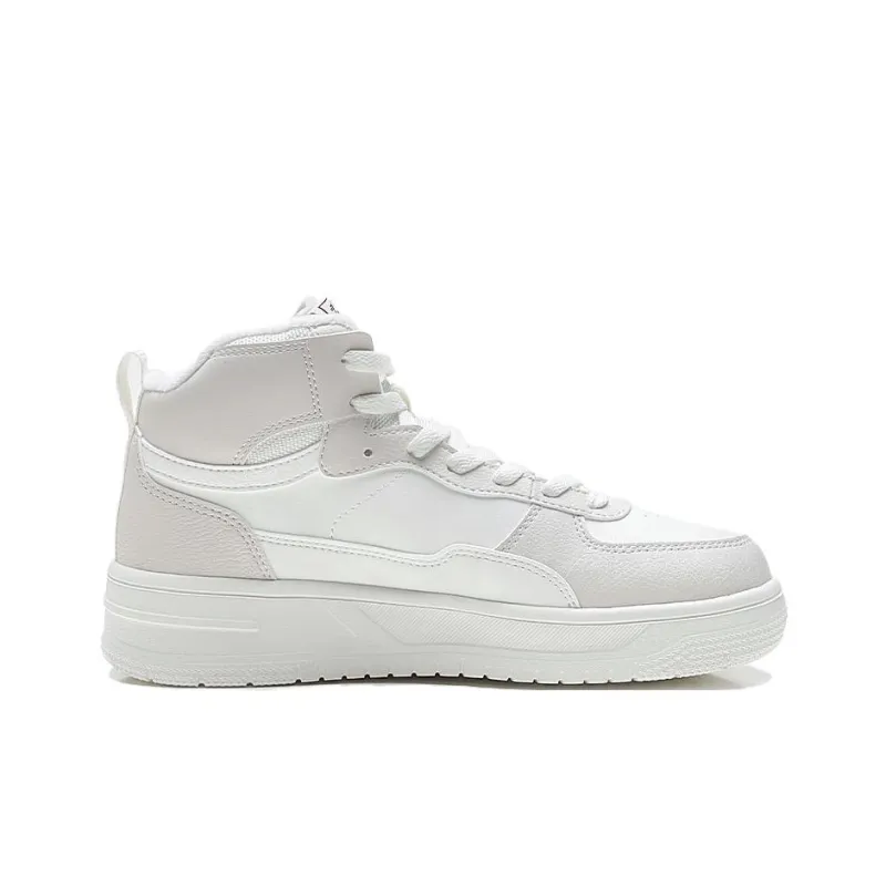 QIAODAN Dry Anti Slip Wear Resistant High Top Skateboard Shoes Women's White Gray-1