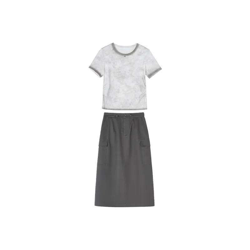 XIANGYING Skirt Set Women's Medium Gray-0
