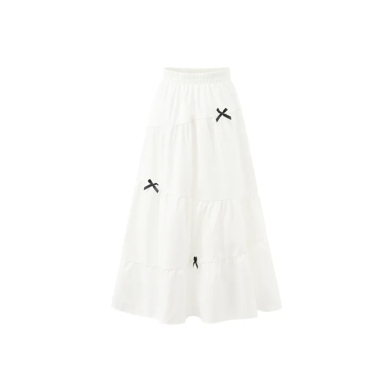 XUANSHU Casual Long Skirt Women's White-0