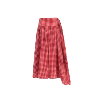 ZXZA Casual Long Skirt Women's Red Plaid