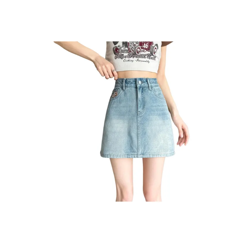 Tonlion Denim Short Skirts Women's Light Blue-0