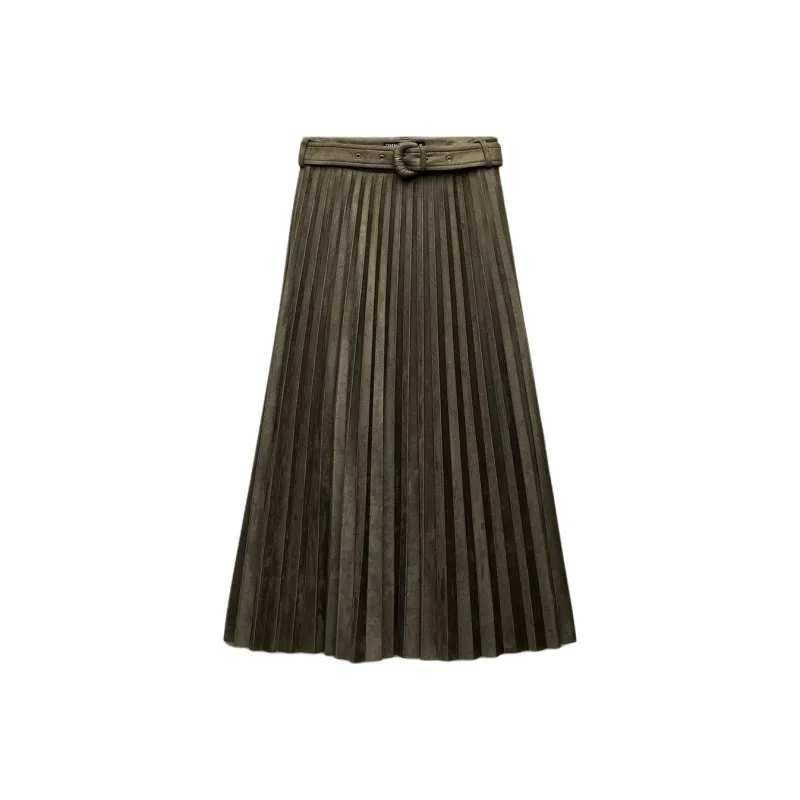 ZARA Casual Long Skirts Women's Khaki-0