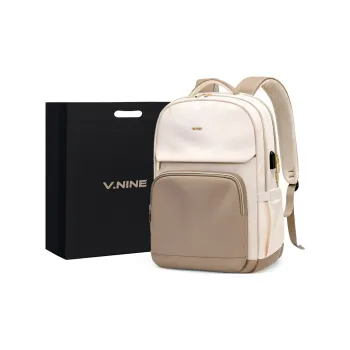 V.NINE Fabric Laptop Bag Backpack Tubas Unisex Light Coffee/Black