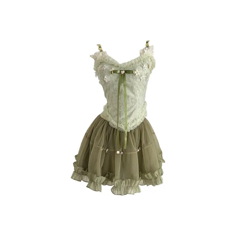 BEAUTIFUL CONFESSION Skirt Set Women's Green Two Piece Set-0