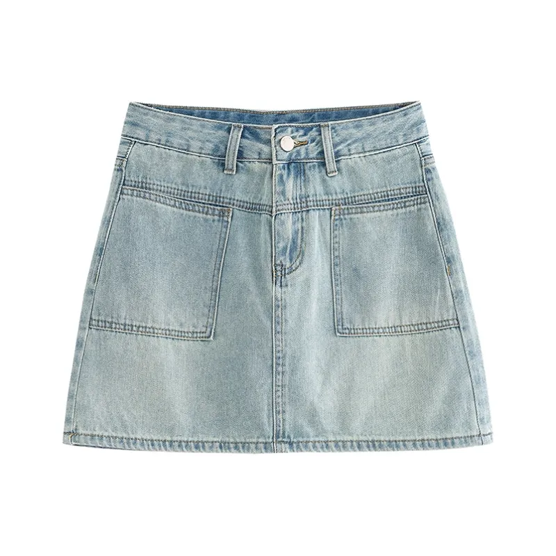 Initial Language Denim Short Skirts Women's Light Blue-0