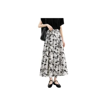 TOUCH Casual Long Skirt Women's Beige With Black Floral