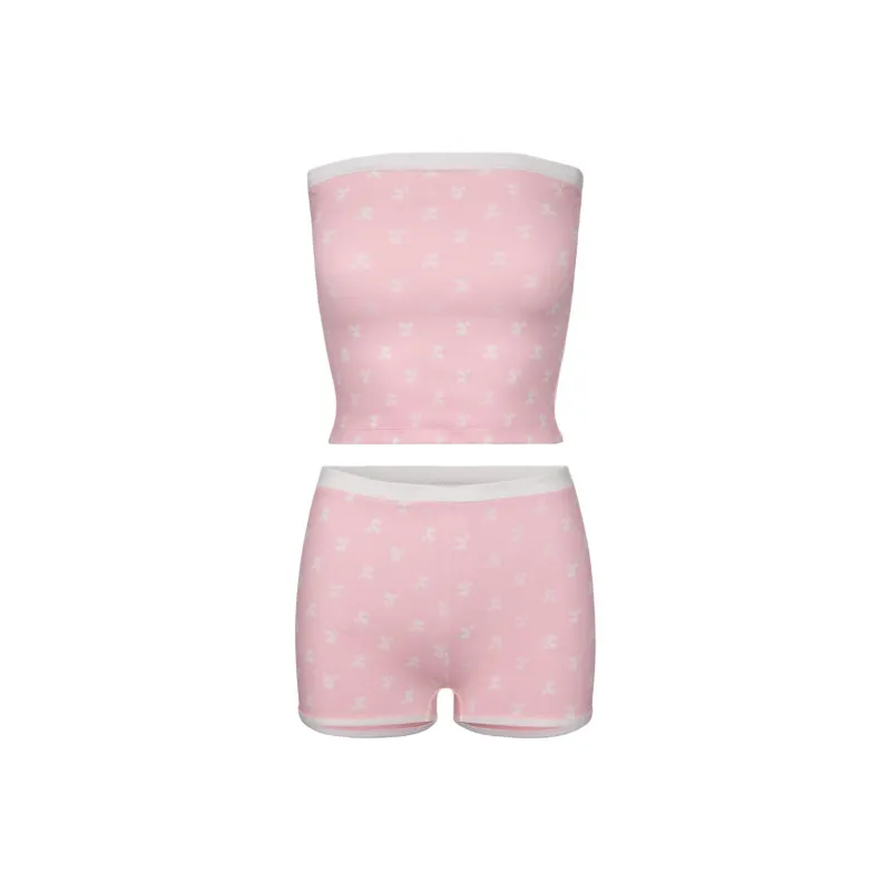 Rest&Recreation SS25 LOGO PATTERN TUBE TOP BIKINI Women's Pink-0