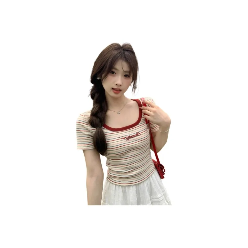 GOSO T Shirts Women's Red Stripes-2