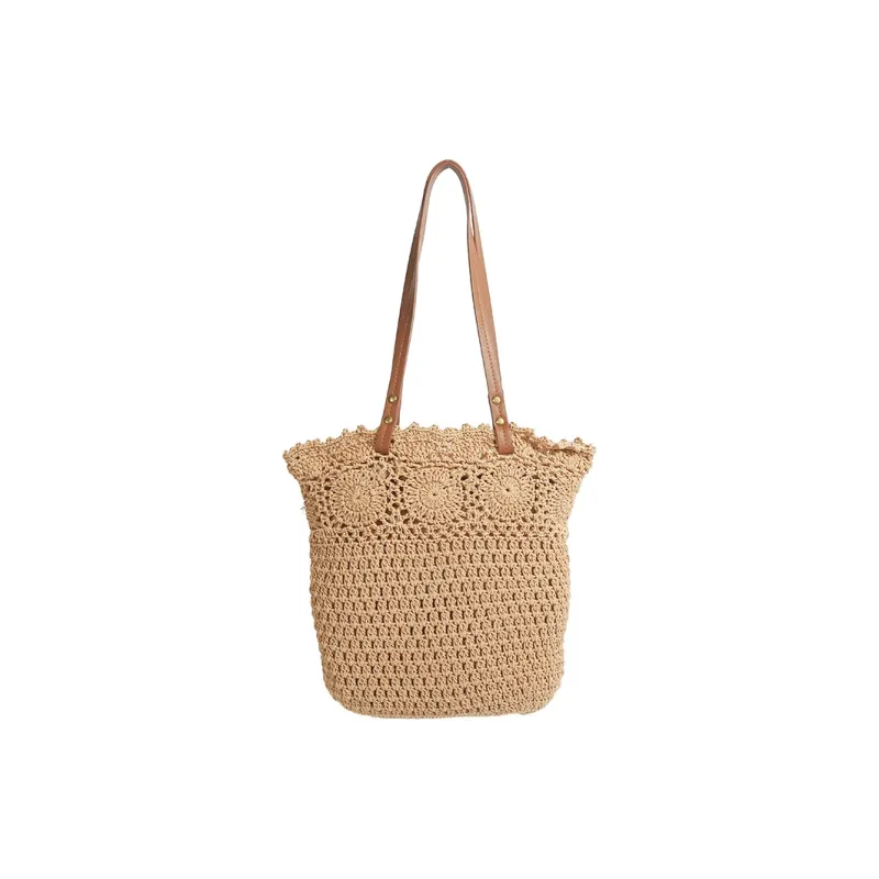 YZUE Woven Handbag, Shoulder Bag Regular Women's White/Brown-0