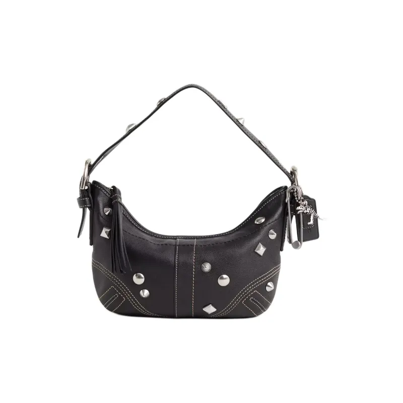 COACH Soho Leather Hobo Bag Shoulder Bag Trumpets Women's Black-0