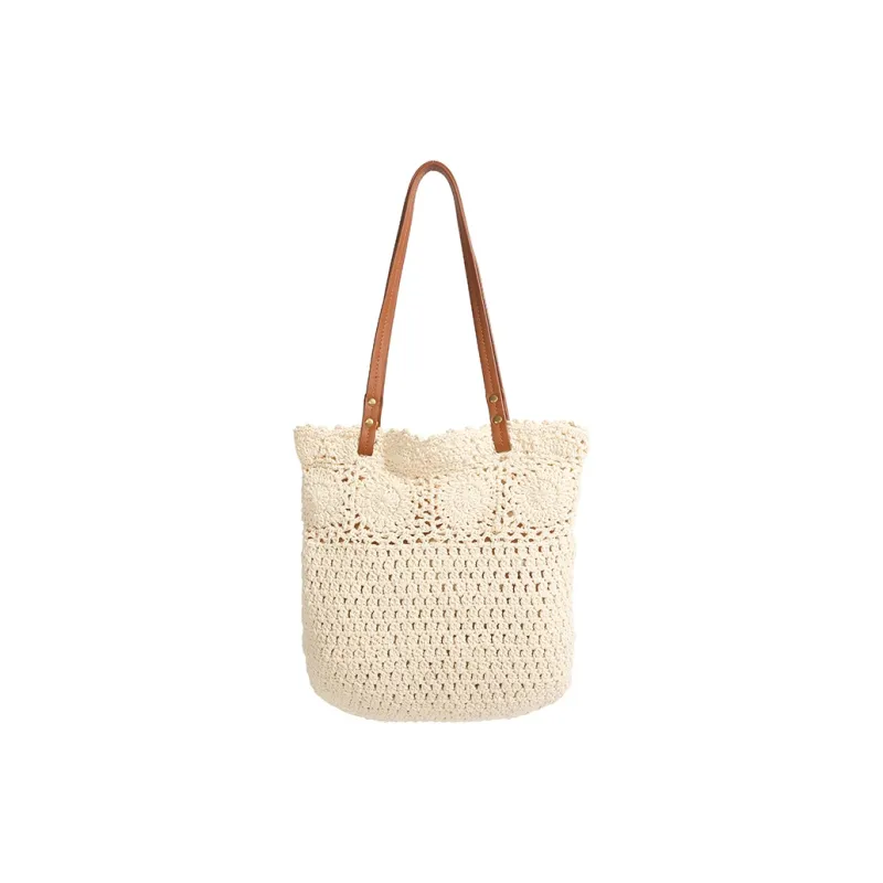 YZUE Woven Handbag, Shoulder Bag Regular Women's White/Brown-6