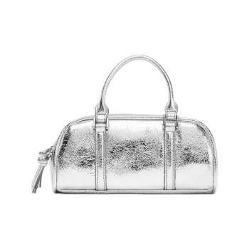 ZARA Polyurethane Bowling Bag, Handbag Mini Women's Silver