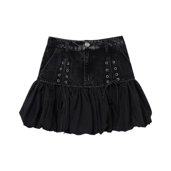 LULUALWAYS Denim Short Skirts Women's Black