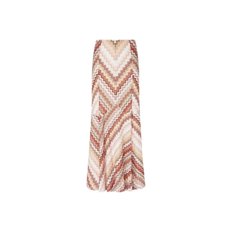 MISSONI Lamé Serrated Zig Zag Pattern Long Flared Skirt-0