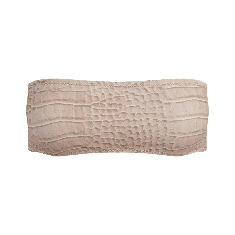 SKIMS SS25 SIGNATURE SWIM MICRO BANDEAU TOP Bikini Women's DUNE CROCODILE PRINT/Sand Dune Crocodile Print-0