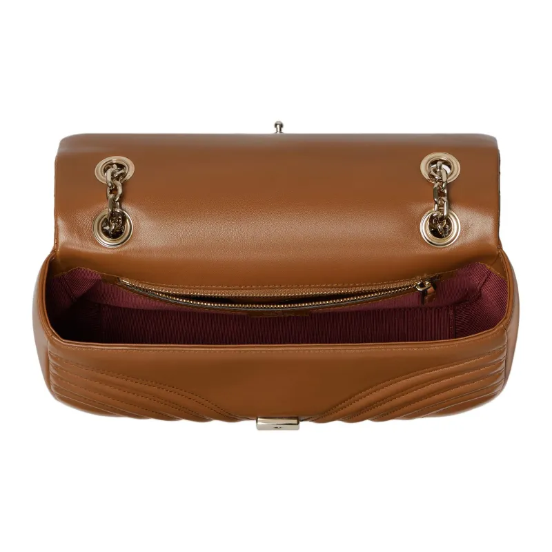 GUCCI GG Marmont Leather Shoulder Bag Medium Size Women's Brown-4