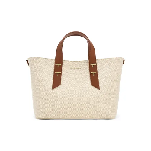 CHARLES&KEITH PU, Textile Mixture One Shoulder Handbag Women's Chocolate
