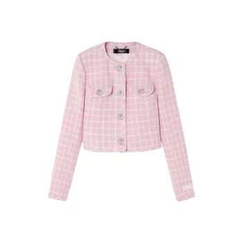 VERSACE Checked Button-Up Cropped Jacket
