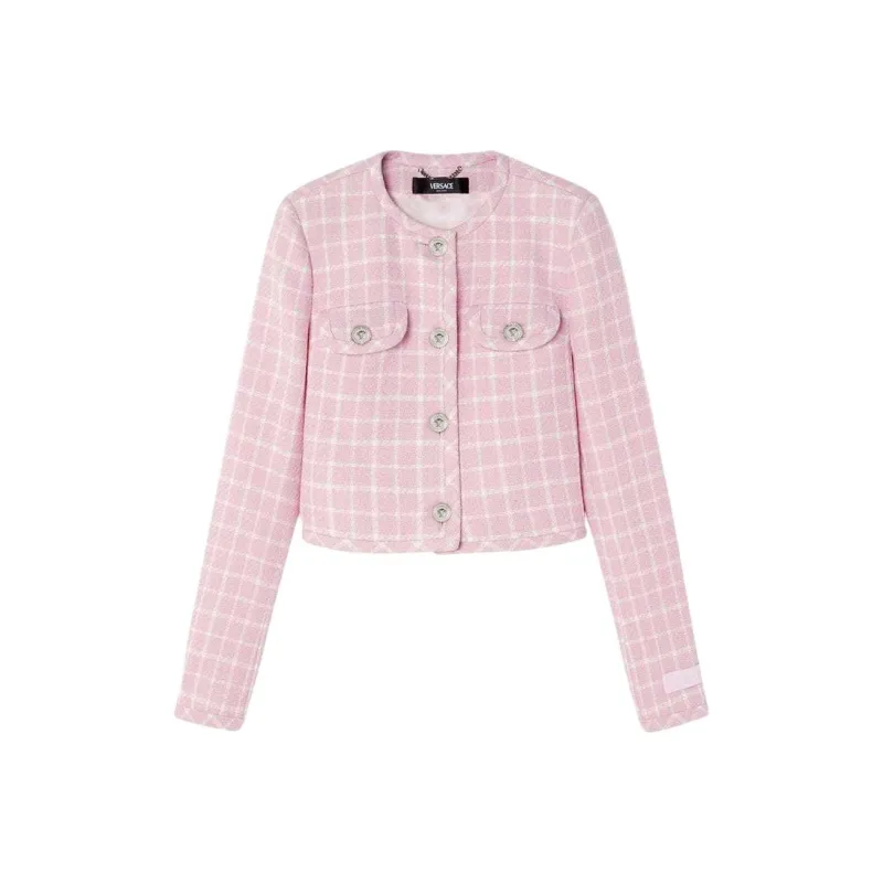 VERSACE Checked Button Up Cropped Jacket-0