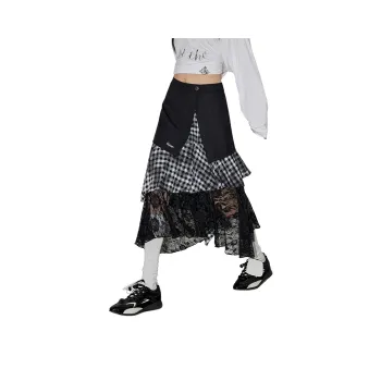 UNIFREE Casual Long Skirt Women's Black White Plaid