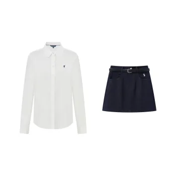 Udon House Skirt Set Women's White Top+Black Skirt