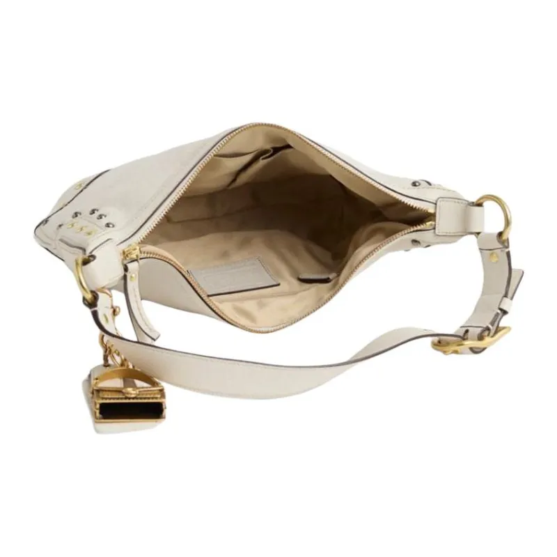 COACH Hamptons Leather Hobo Bag, Handbag, Shoulder Bag Tubas Women's White & Brass-2