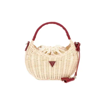GUESS Straw Woven Canvas Basket Bag Shoulder Bag Women's Red