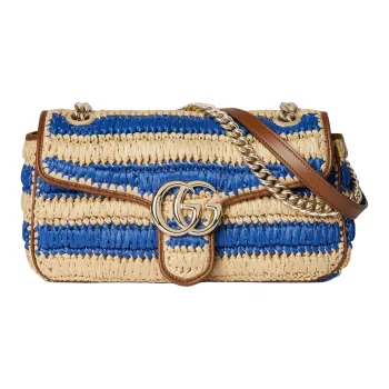 GUCCI GG Marmont Viscose Shoulder Bag Medium Size Women's Blue & Beige