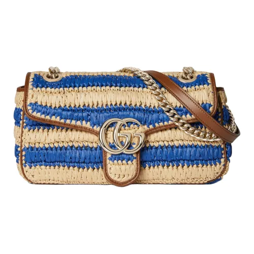 GUCCI GG Marmont Viscose Shoulder Bag Medium Size Women's Blue & Beige