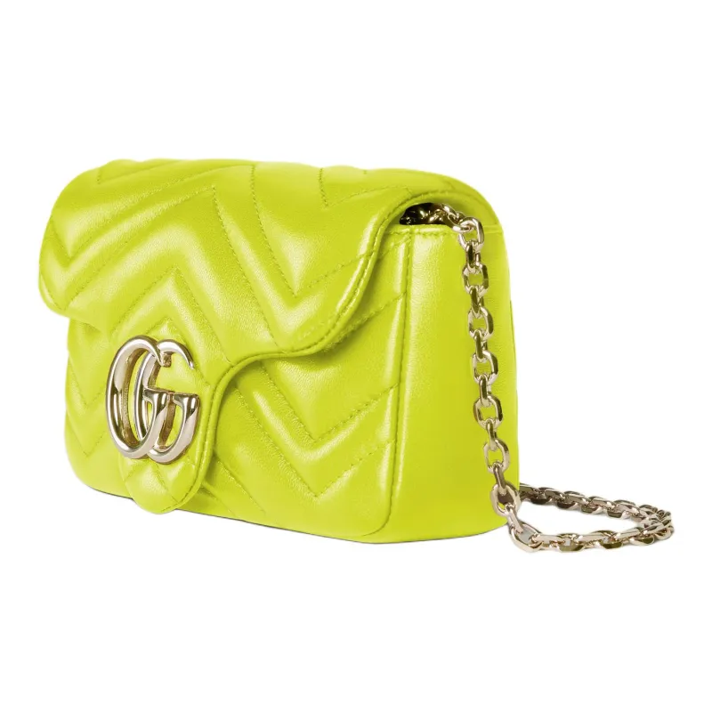 GUCCI GG Marmont Lambskin Shoulder Bag Mini Women's Bright Green-1