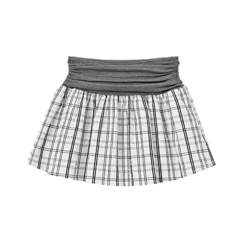 SINBOS 아이보리 화이트 체크 여성 캐주얼 숏 스커트