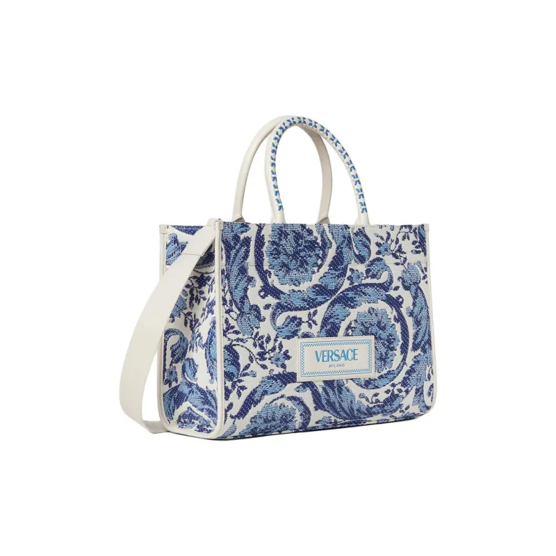 FANSIZHE Barocco Viscose Tote Bag, Shopping Bag, Crossbody Bag, Handbag Medium Size Women's Blue & White-1