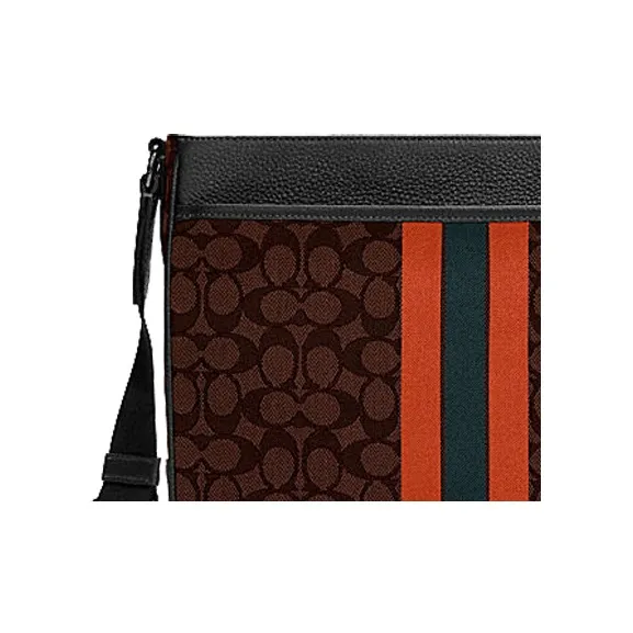 COACH Thompson Canvas Leather Laptop Bag Briefcase Crossbody Bag Large Size Men's Dark Brown Orange Multicolor-3