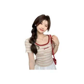 GOSO T Shirts Women's Red Stripes