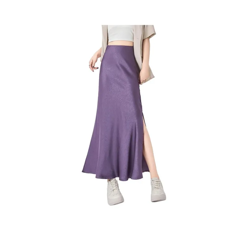 HTHK Casual Long Skirt Women's Black/White/Gold/Purple-15