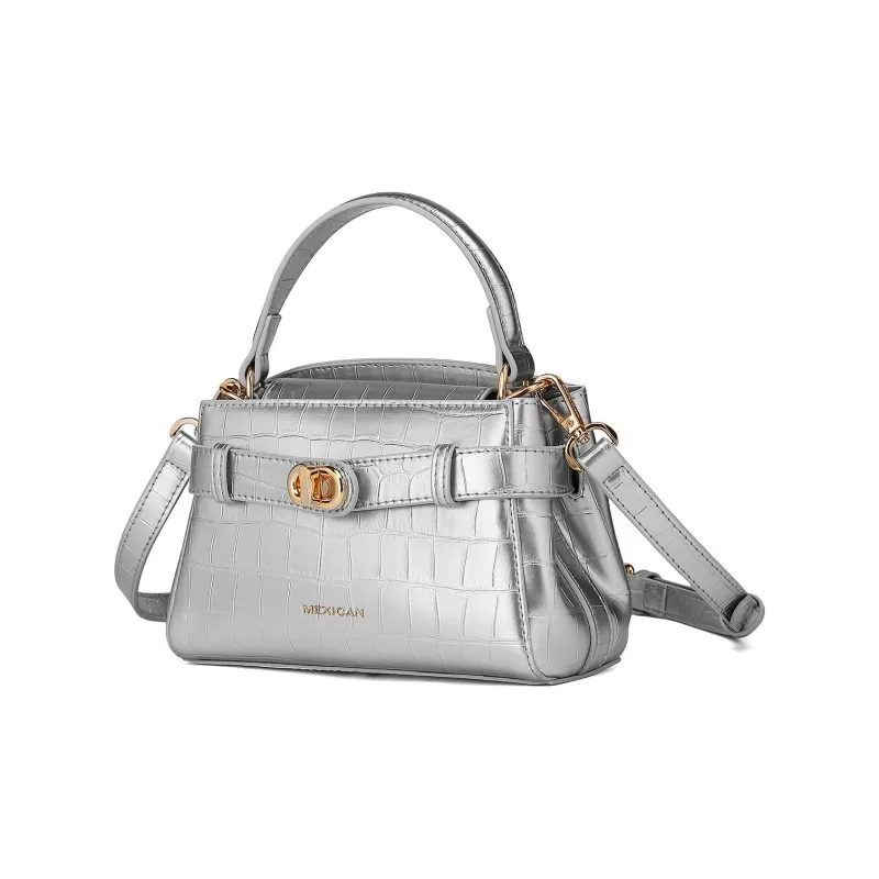 MEXICAN PU Handbag, One Shoulder, Crossbody Bag Women's Ecru/Silver/Black-8