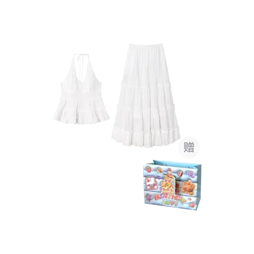 TWOPLUMGIRLS Two Piece Skirt Sets Women's White Set