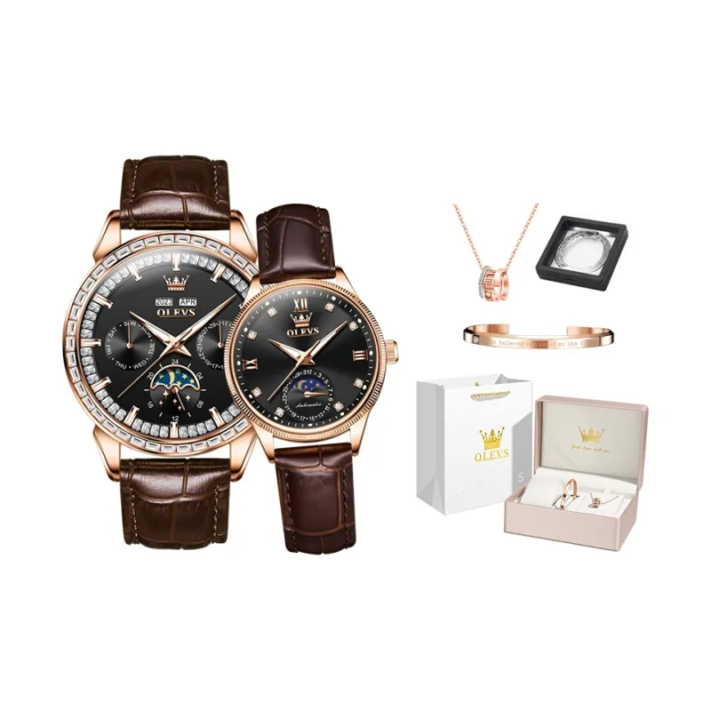 OLEVS Wisdom Series Mechanical Movement Leather Watch Bands Watch Unisex White Dial-10