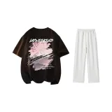 Clothing Set (Black T-Shirt+White Heather Gray Casual Pants)