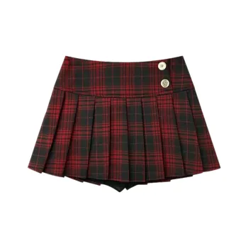 MTHE Casual Short Skirts Women's Red Black Plaid