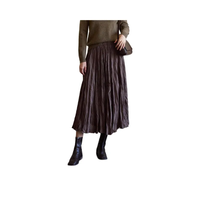 WHITEALLUSION Casual Long Skirt Women's Coffee-0